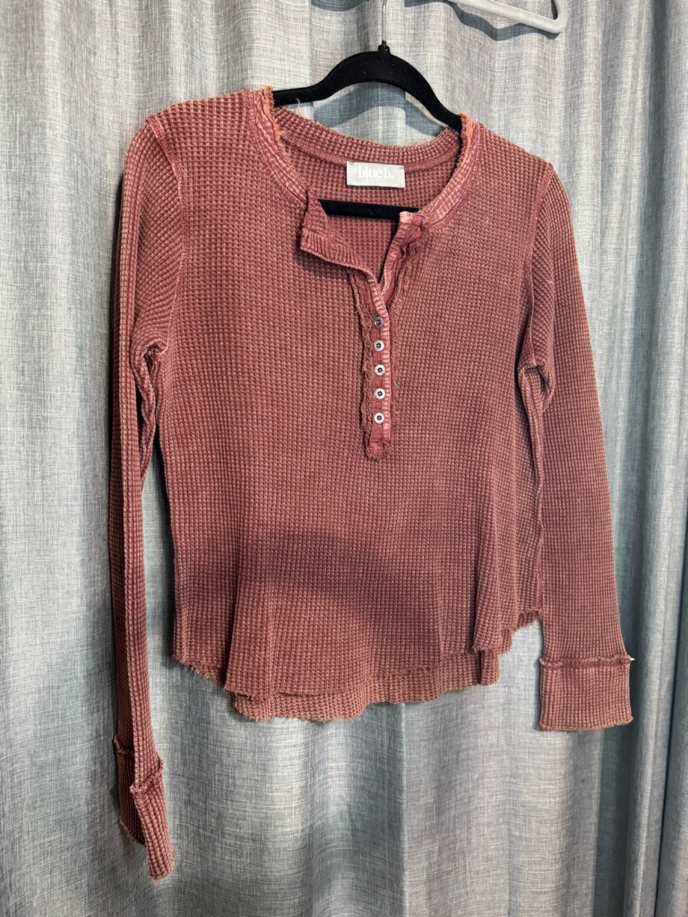 BlueB Vintage-Wash Waffle Henley Long Sleeve Top